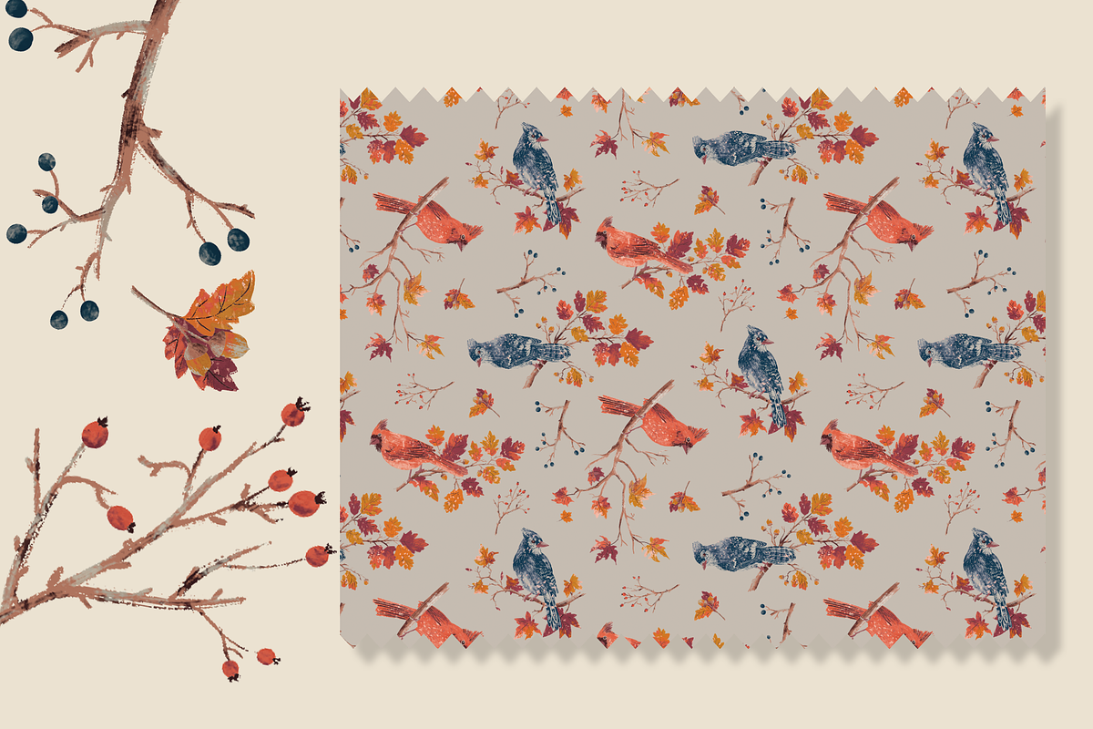 AUTUMN BIRDS SEAMLESS PATTERN DESIGN, a Pattern Graphic by Lady Bruniere Design (Photo 5 of 6)