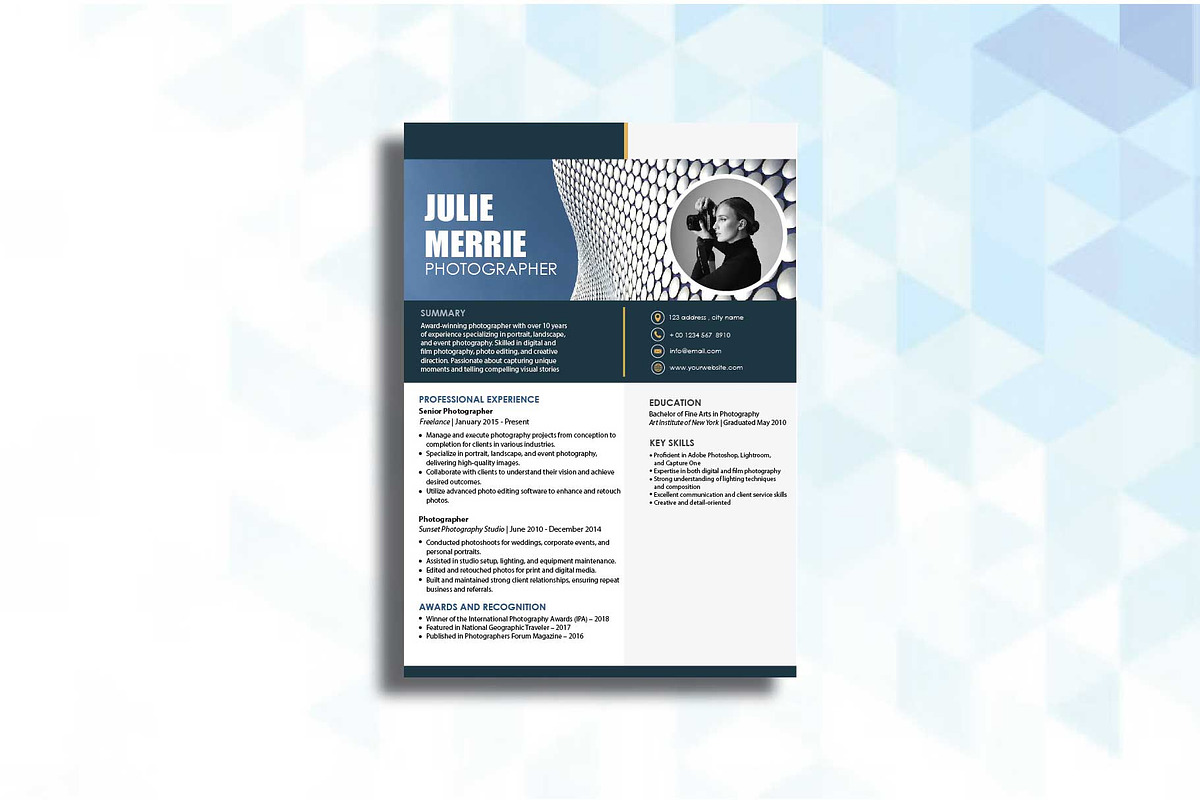 Resume Template Photographer_16, a Resume Template by dulchaer29