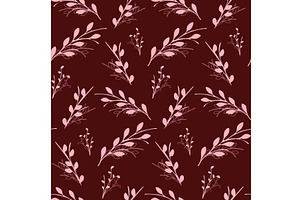 Pink leaf branches on dark red, a Texture Illustration by okskukuruza