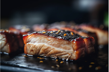 Fried pieces of pork in barbecue, a Food & Drink Photo by Ylivdesign