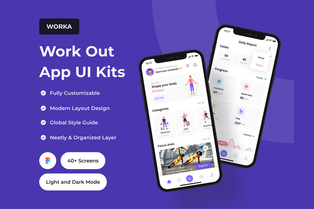 WORKA - Work Out App UI Kits, an App Template by CreativeUI (Photo 1 of 8)