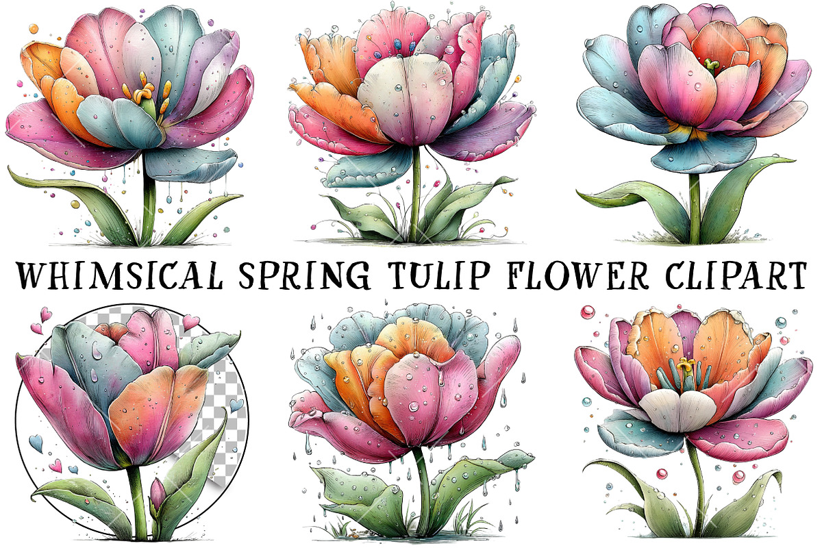 Whimsical Spring Tulip Flower Clipar, an Illustration by OK Design (Photo 2 of 6)