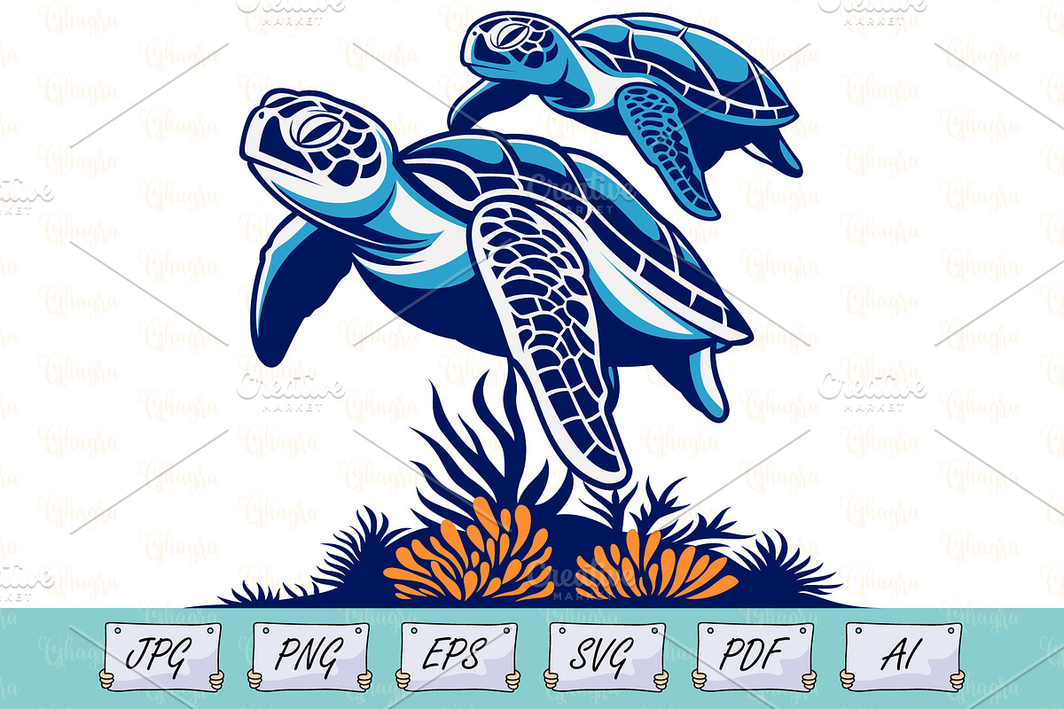 Underwater Coral and Sea Turtle SVG, an Animal Illustration by Ghagra (Photo 1 of 3)