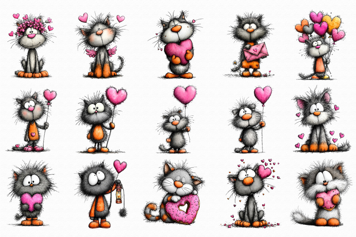 Sweet Valentine Cats & Hearts Clipar, an Illustration by Libby Wishes (Photo 2 of 7)