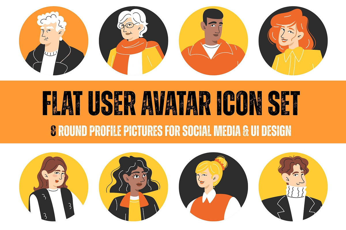 8 Flat User Avatar Icon Set, an Icon by YuskinKot (Photo 1 of 4)