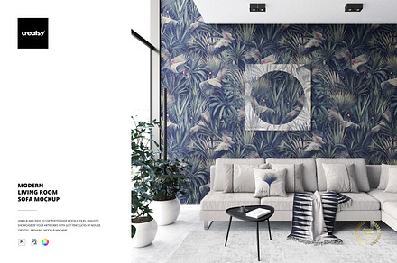 Modern Living Room Sofa Mockup, a Household Mockup by creatsy2