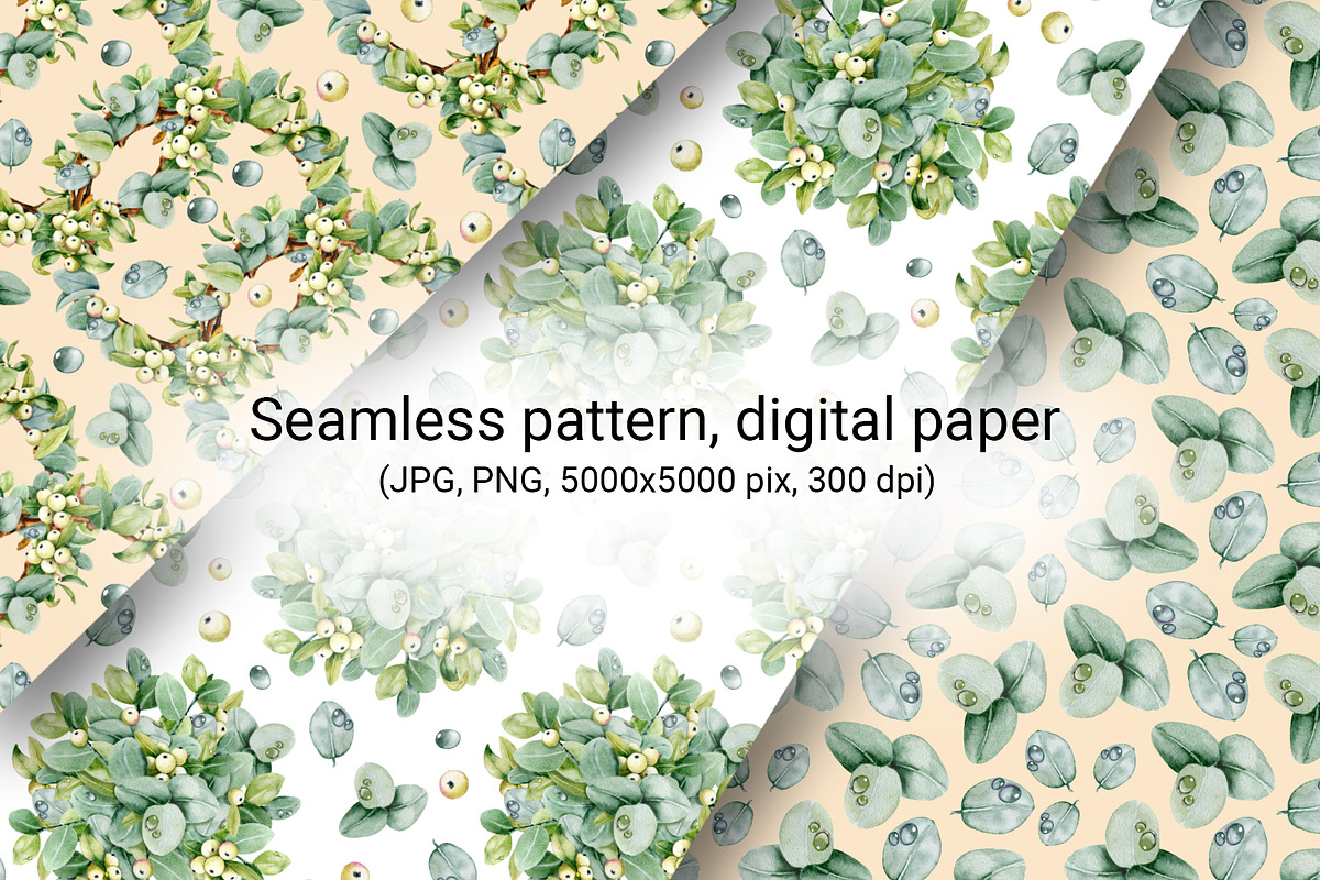 Eucalyptus watercolor digital paper, a Pattern Graphic by Artmanata (Photo 6 of 11)