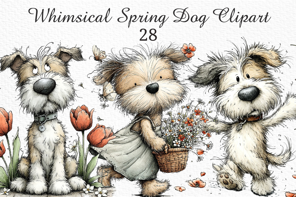 Whimsical Spring Dog Clipart PNG, an Illustration by Craft Nest (Photo 1 of 11)