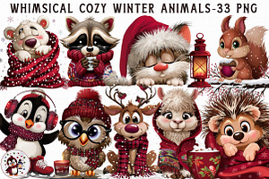 Whimsical Cozy Winter Animals Clipar, an Illustration by Libby Wishes