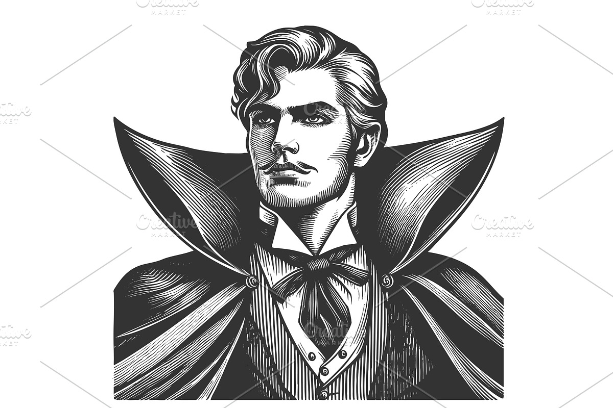 Vintage vampire portrait in gothic, an Illustration by AlexArt