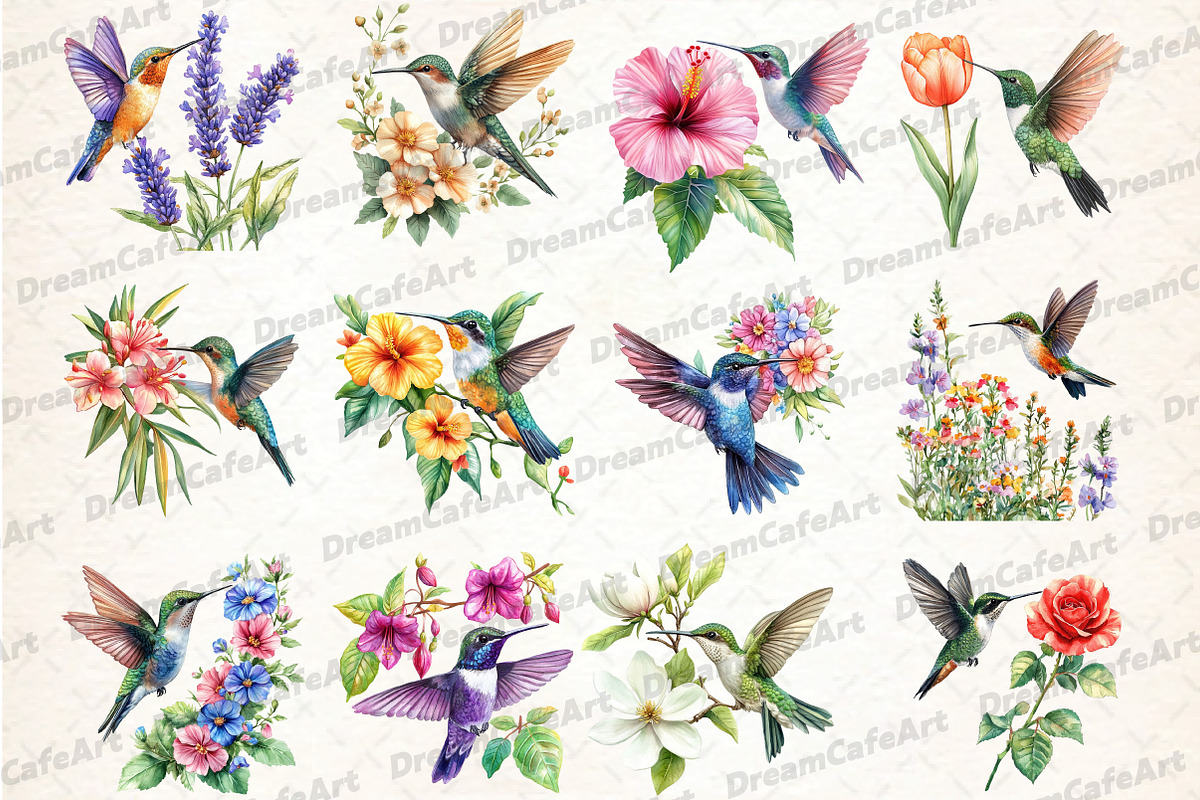 Hummingbird With Flowers Sublimation, an Illustration by DreamCafeArt (Photo 3 of 5)