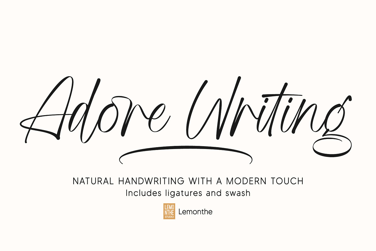 Adore Writing | Modern Script, a Script Font by Lemonthe (Photo 1 of 9)