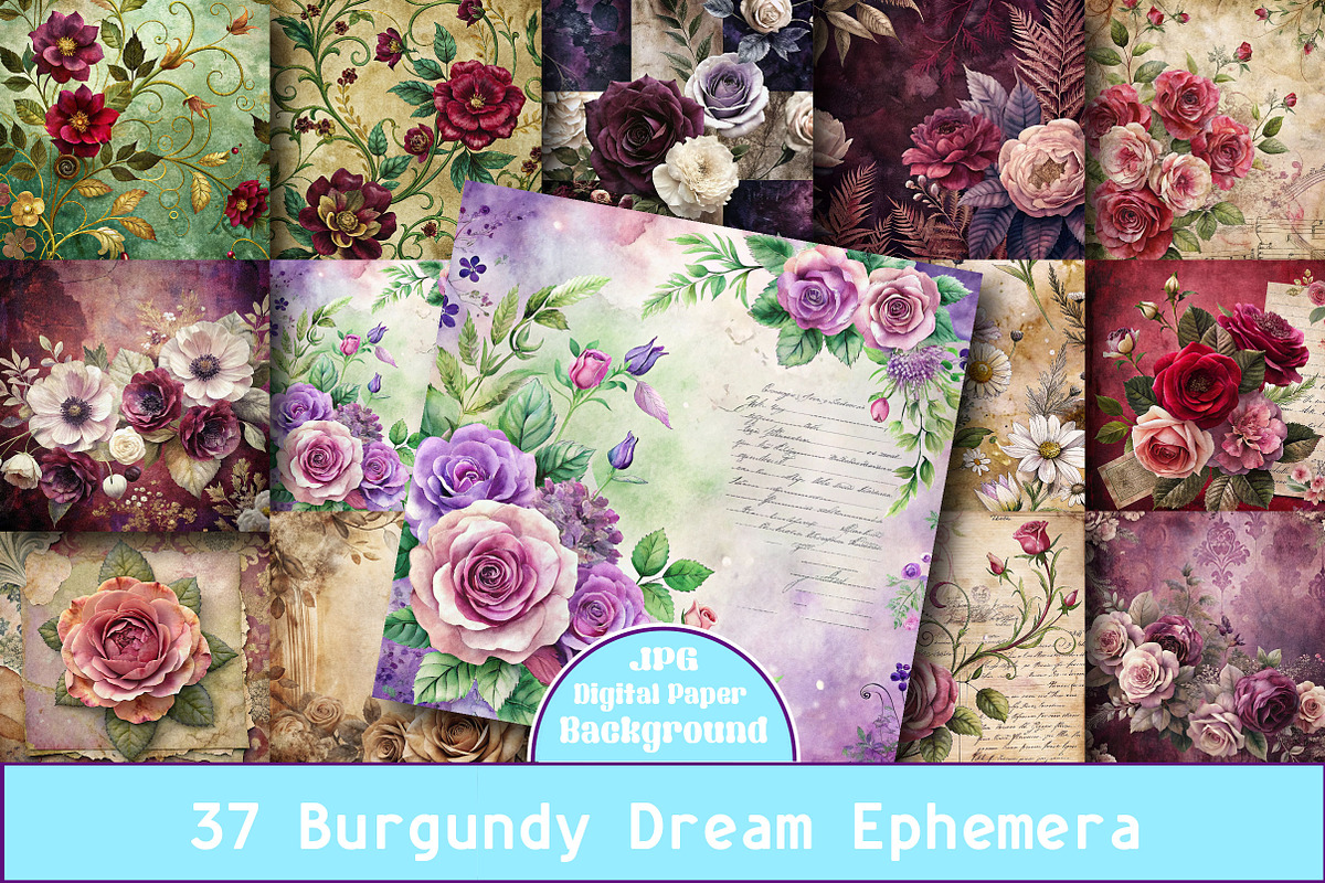 Burgundy Dream Ephemera Papers, a Pattern Graphic by Wow Magic (Photo 1 of 2)