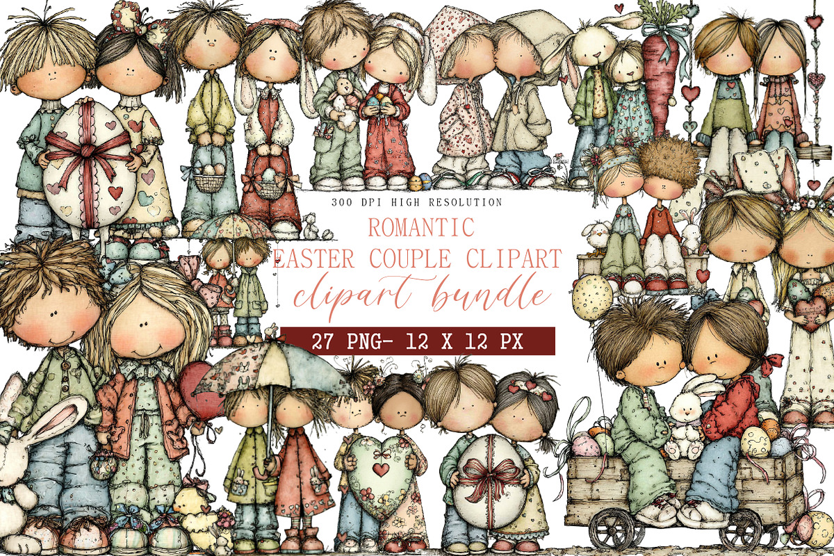 Romantic Easter Couple Clipart, an Illustration by DreamArtGraphic (Photo 1 of 4)