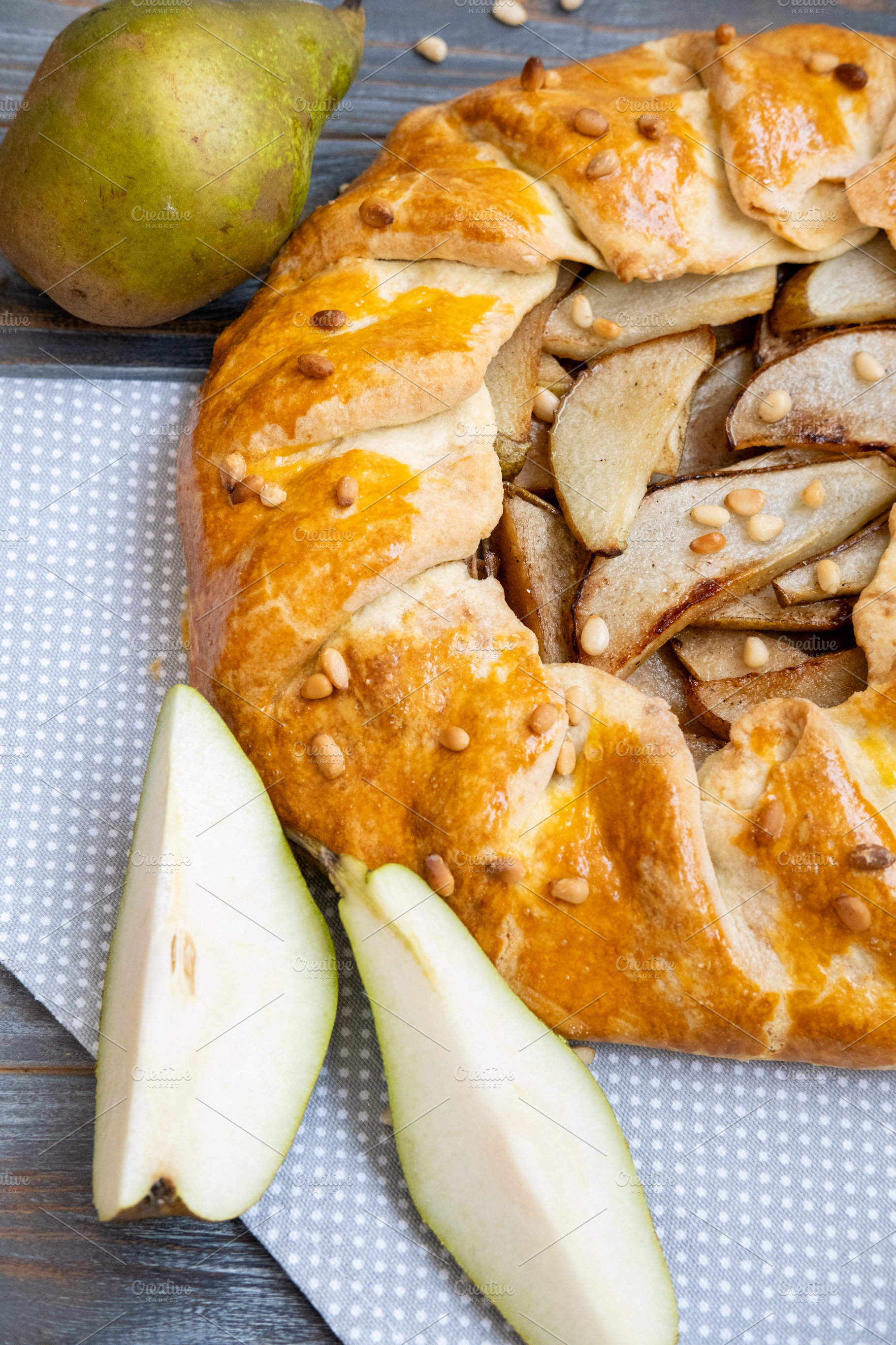 Homemade treat sweet tart galette pie fruit slice, a Food & Drink Photo by Photo Drive Studio