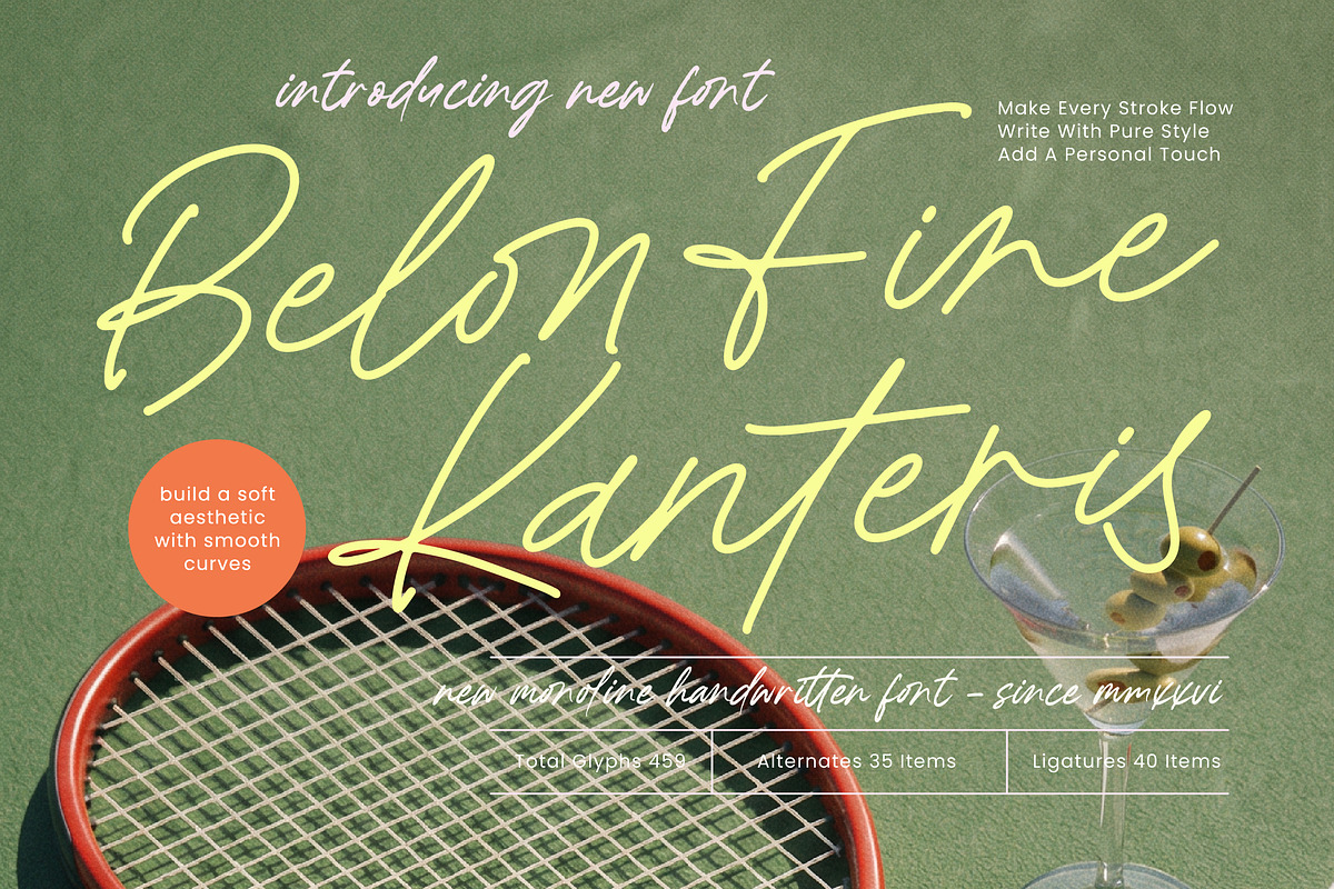 Belon Fine Kanteris Handwritten Font, a Script Font by Letterena Studios Script (Photo 1 of 15)