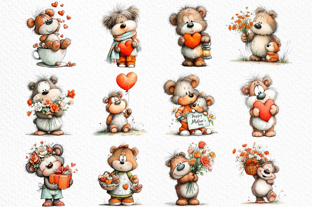 Whimsical Mothers Day Bear Clipart, an Illustration by Craft Nest (Photo 6 of 12)