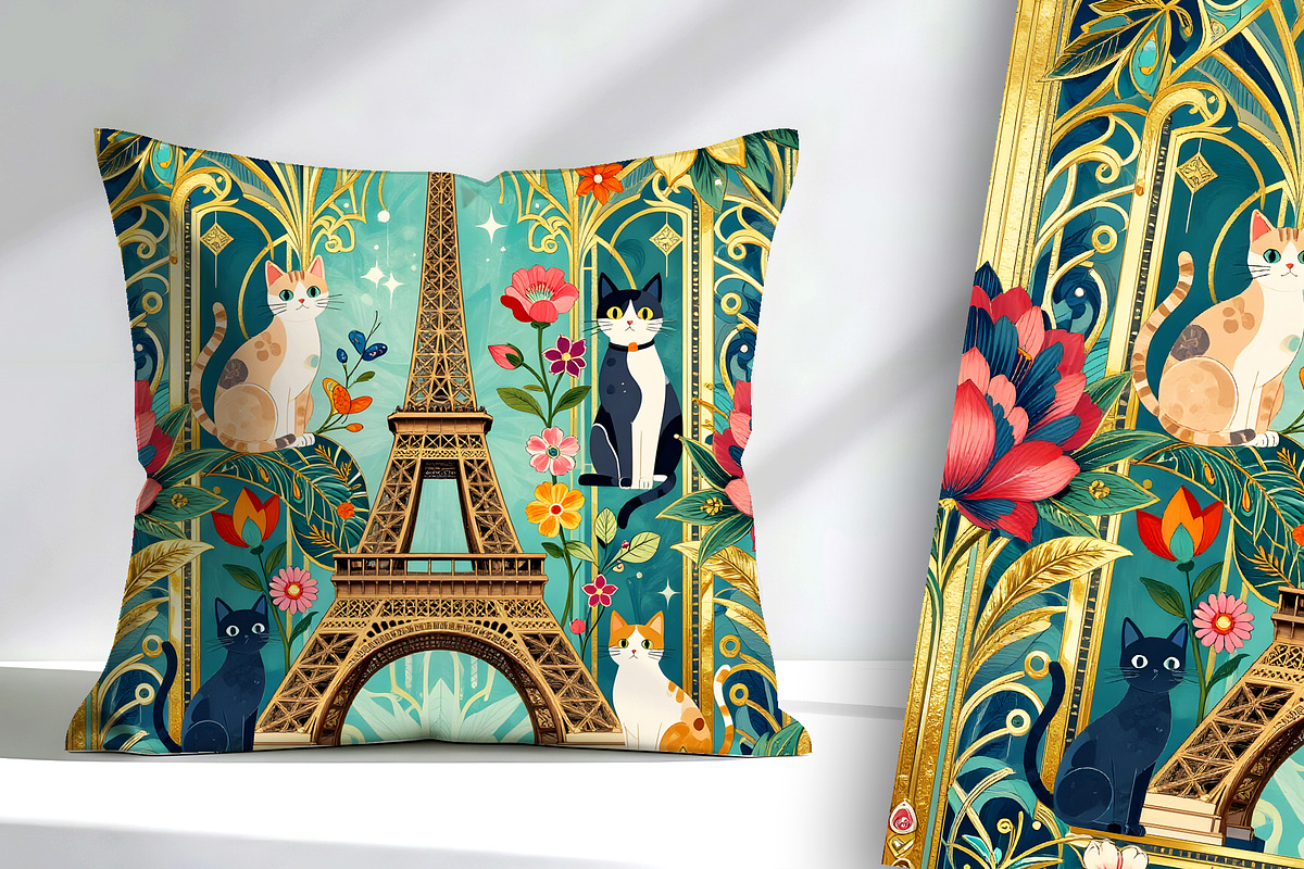 Eiffel Towel and Cats Background, an Animal Illustration by Sharon Schwalbe (Photo 1 of 6)