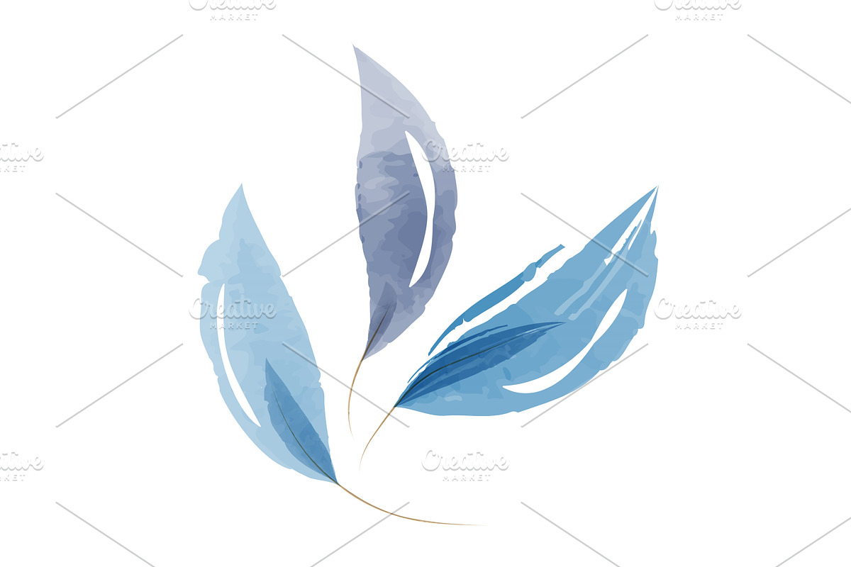 Blue watercolor leaves arrangement, an Object Illustration by okskukuruza