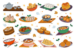 Set of vector Chinese food or Asian, a Food Illustration by Elegant Solution