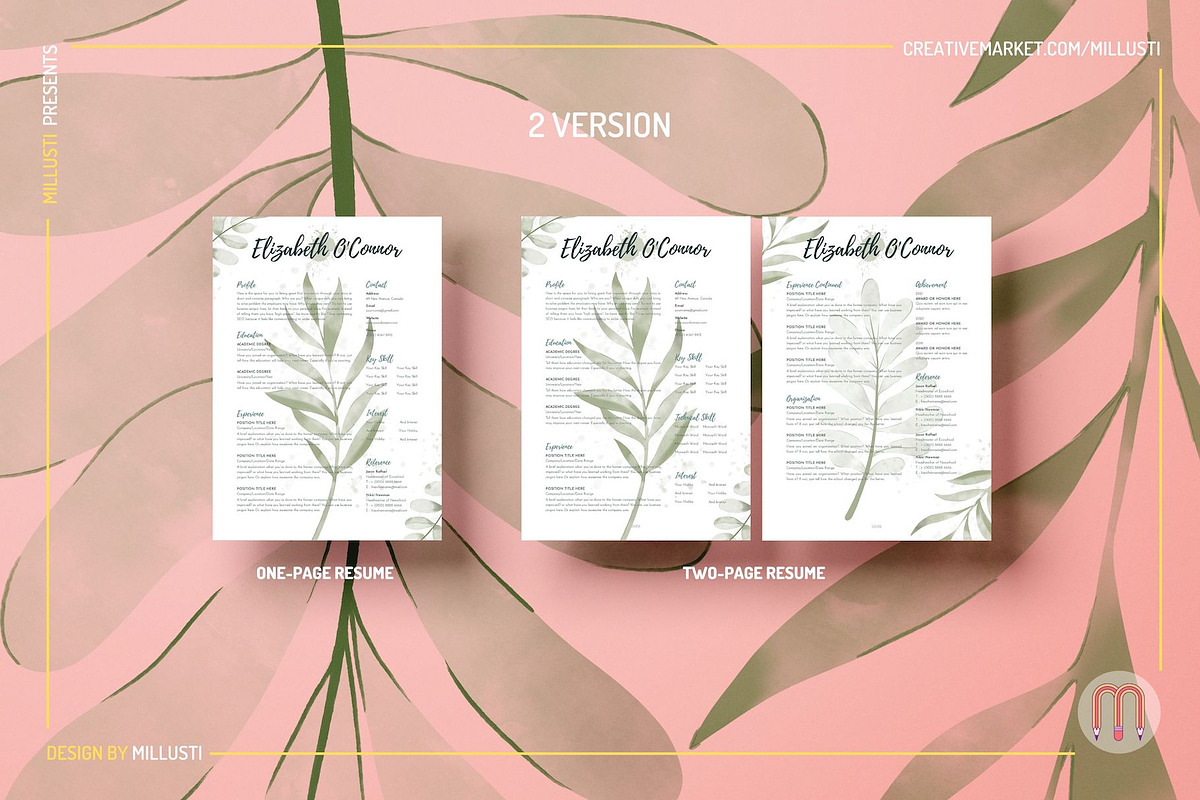 Minimalist Greenery Resume Canva Tem, a Resume Template by Millusti (Photo 2 of 7)
