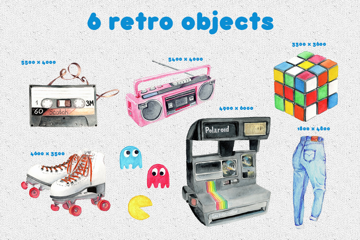 Retro 80's Watercolor Clipart, a Texture Illustration by WBS Design (Photo 2 of 7)