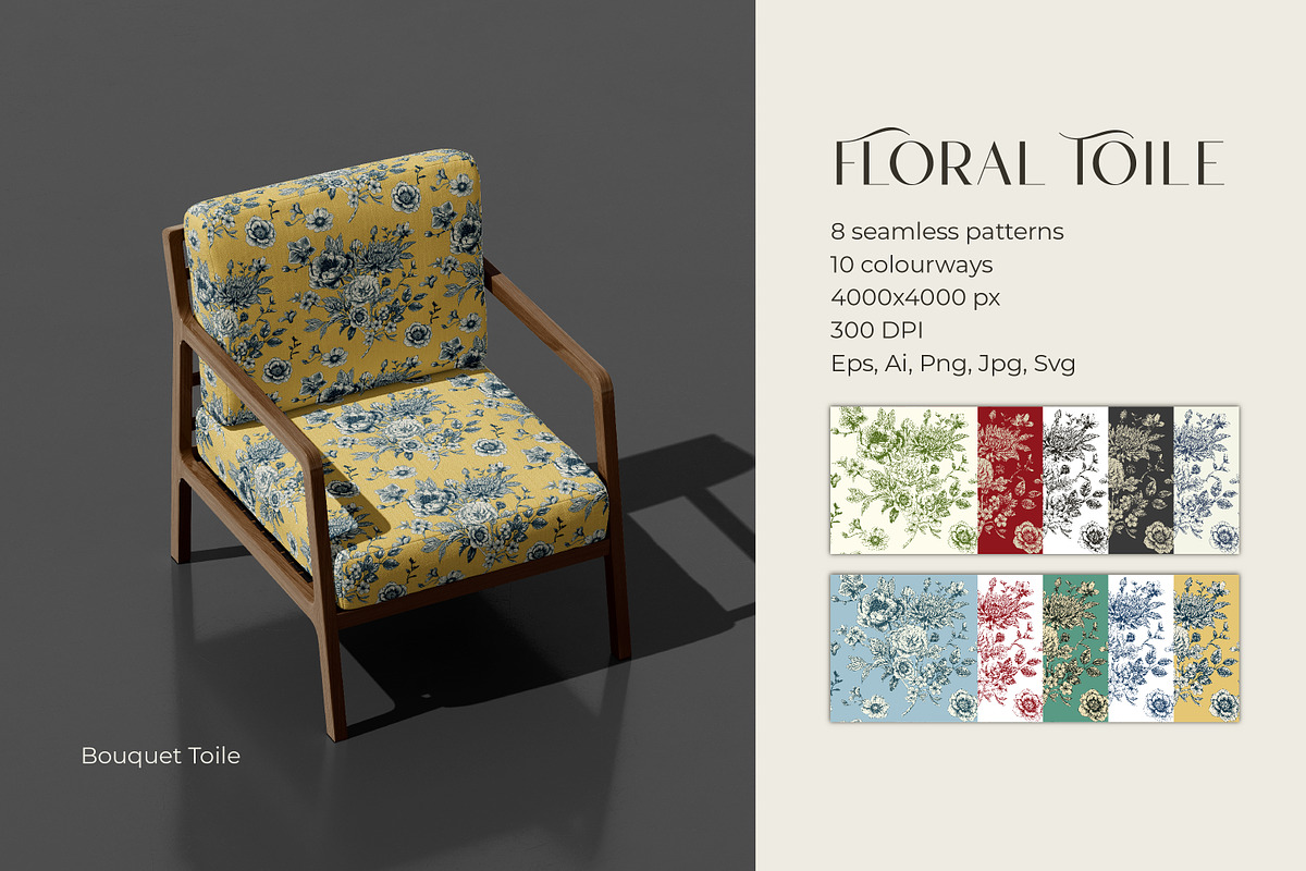 Modern Floral Toile de Jouy Patterns, a Pattern Graphic by AnnArt (Photo 4 of 13)