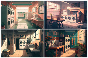 24 Lofi Laundry Mat Backgrounds 6K