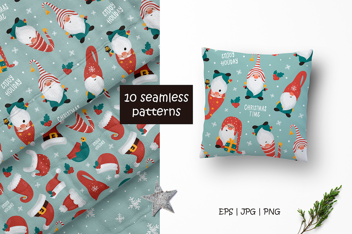 Christmas Gnomes and  Patterns, a Wallpaper Graphic by Nafanya (Photo 5 of 12)