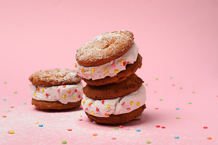 Concept of sweet food, tasty cookies with ice cream, a Background Photo by AtlasStudio