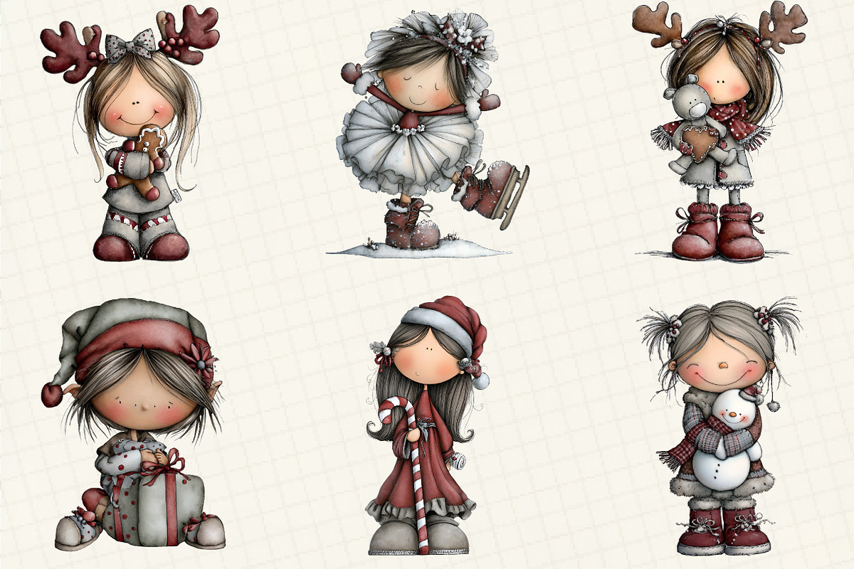 Christmas Little Girl Clipart, an Illustration by DreamCafeArt (Photo 4 of 8)