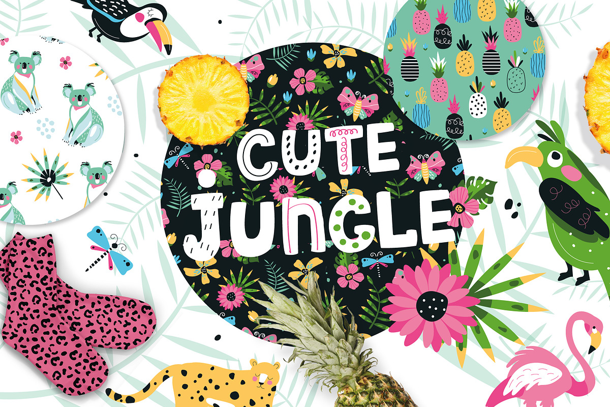 Jungle set with patterns and clipart, a Pattern Graphic by narinadraban (Photo 1 of 6)