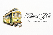 Vintage City Tram Watercolor Clipart, an Object Illustration by New-School-Wave (Thumbnail 5 of 5)