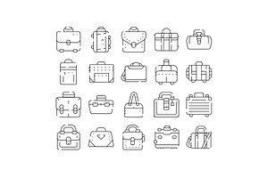 Various briefcases and bags line art, an Object Graphic by pikepicture