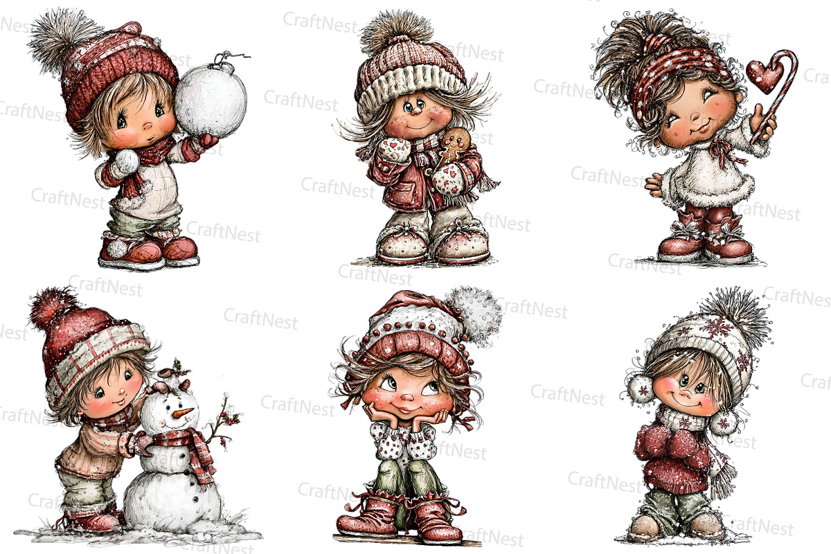 Vintage Kids  Christmas Clipart, an Illustration by Craft Nest (Photo 6 of 7)