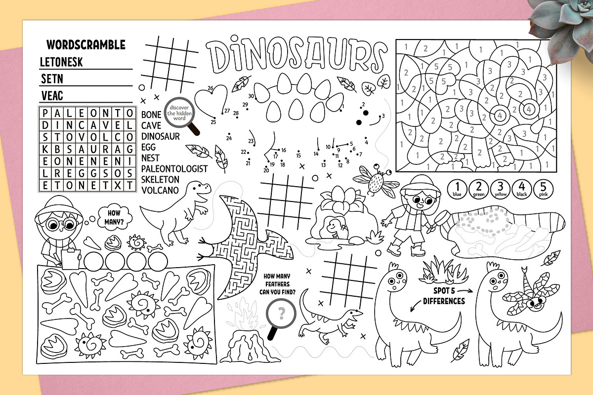 Dinosaur coloring activity play mats, an Education Illustration by Lexi Claus (Photo 4 of 6)