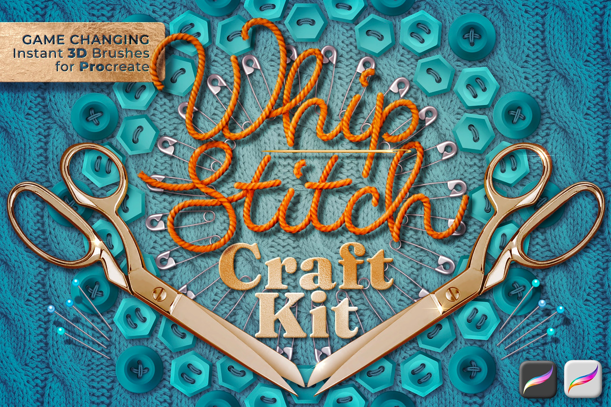 Whip Stitch Craft Kit for Procreate, a Brush Add-On by UPROOT (Photo 1 of 11)