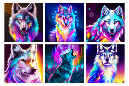 Neon Wolves Wolf Digital art papers