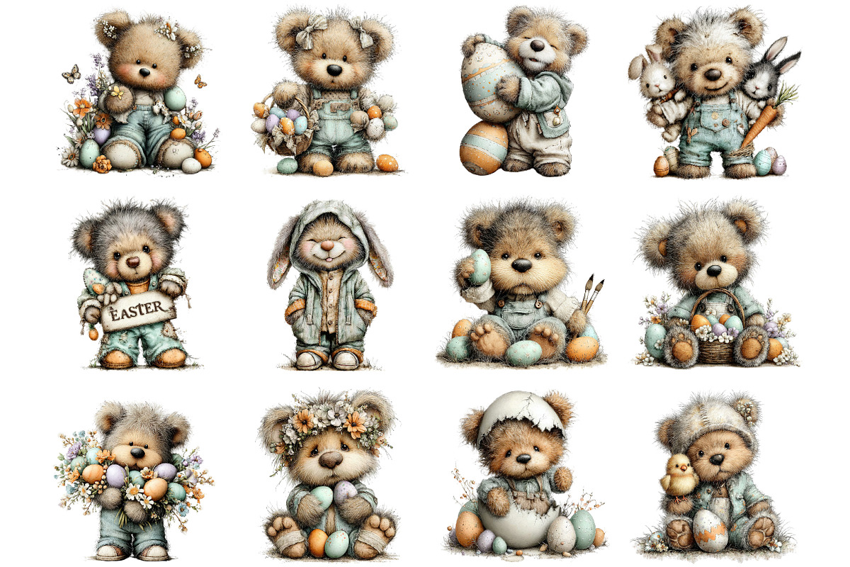Whimsical Easter Teddy Bear Clipart, an Illustration by Designking (Photo 2 of 5)