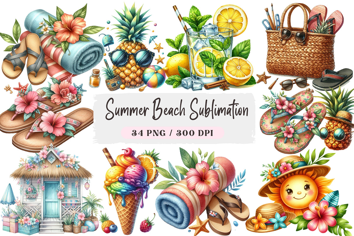 Summer Beach Sublimation Clipart, a Seasonal Illustration by DreamArtGraphic (Photo 1 of 4)