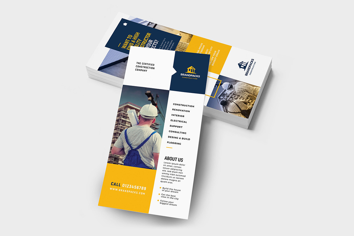 DL Construction Rack Card Template, a Flyer Template by BrandPacks