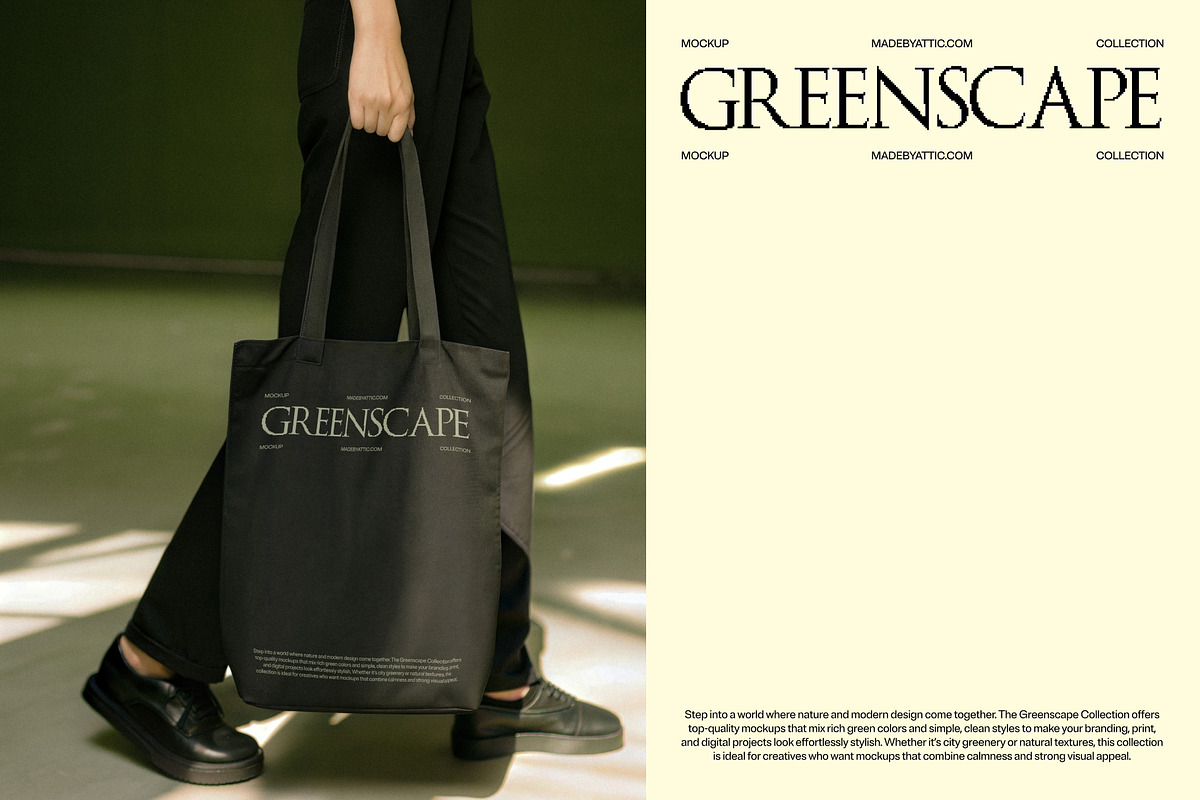 Greenscape 09 : All Black Tote Bag, a Merchandise Mockup by Made by Attic (Photo 1 of 2)