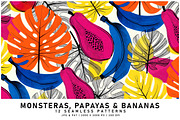 Monstera Leaves, Papayas and Bananas, a Pattern Graphic by Digital Art Creations (Thumbnail 1 of 7)