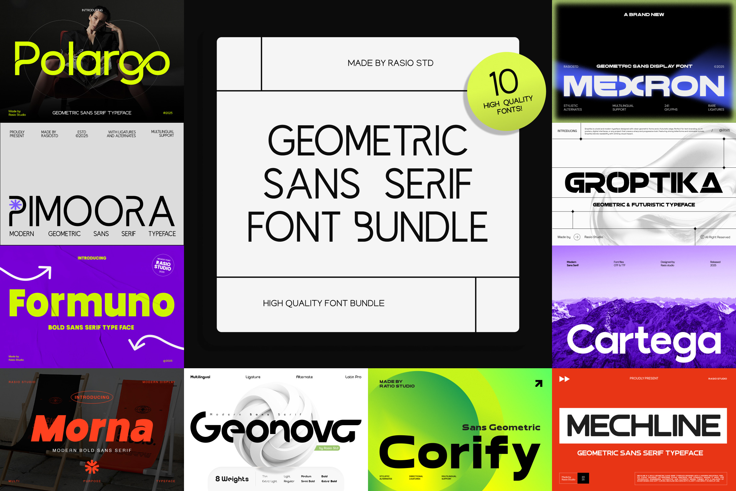 Geometric Sans Serif Font Bundle, a Sans Serif Font by Rasio Studio