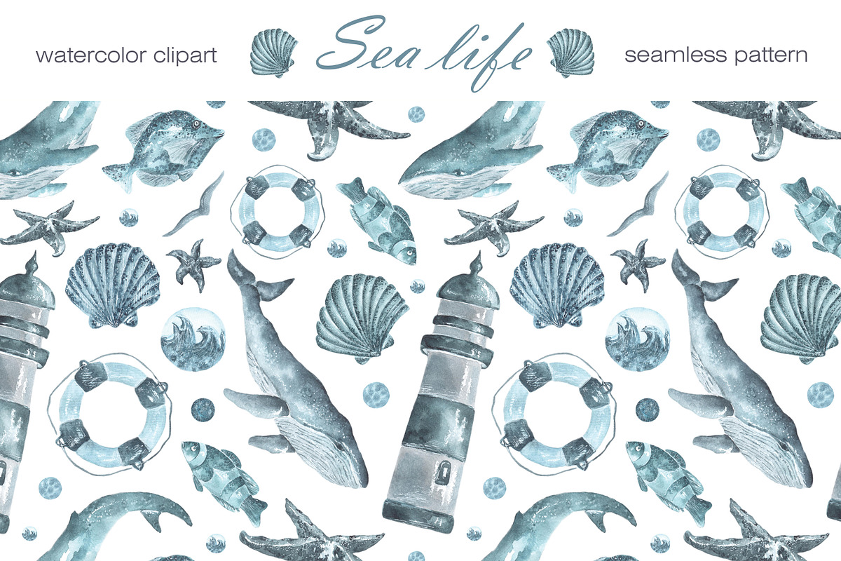Sea life watercolor set. Nautical., an Illustration by SabinaWatercolorArt (Photo 13 of 13)
