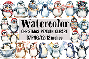 Christmas Penguin Clipart, an Illustration by Design Market