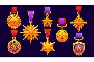 Golden game medals award icons, an Object Illustration by Vector Tradition