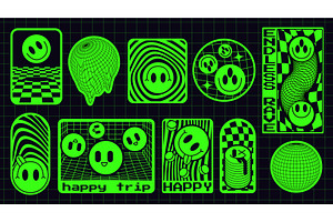 Neon green rave stickers on grid, an Object Illustration by art PVP - market