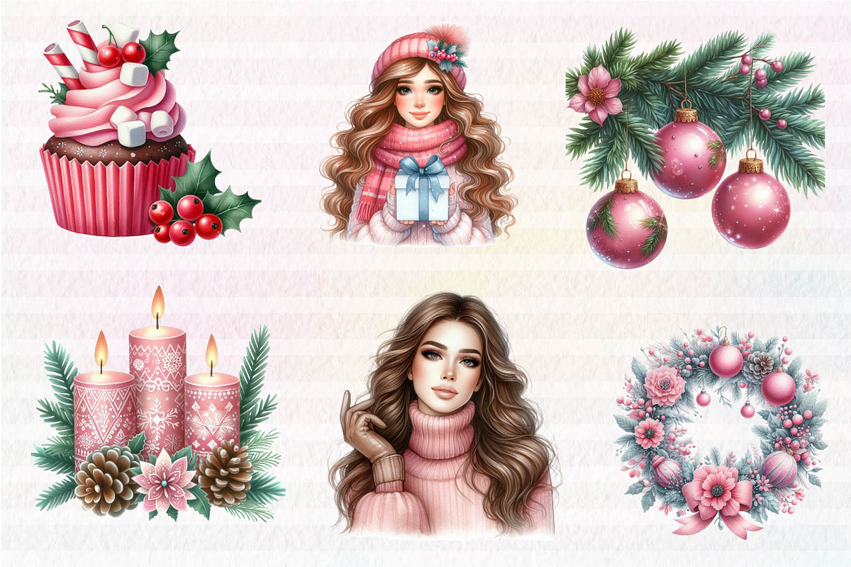 Pink Christmas Clipart PNG, an Illustration by CreationArt (Photo 4 of 5)