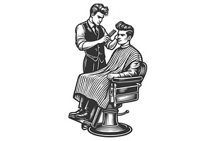 Barber Giving Haircut with Straight, an Object Illustration by AlexArt